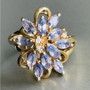 Gold and Purple Floral Gemstone Ring